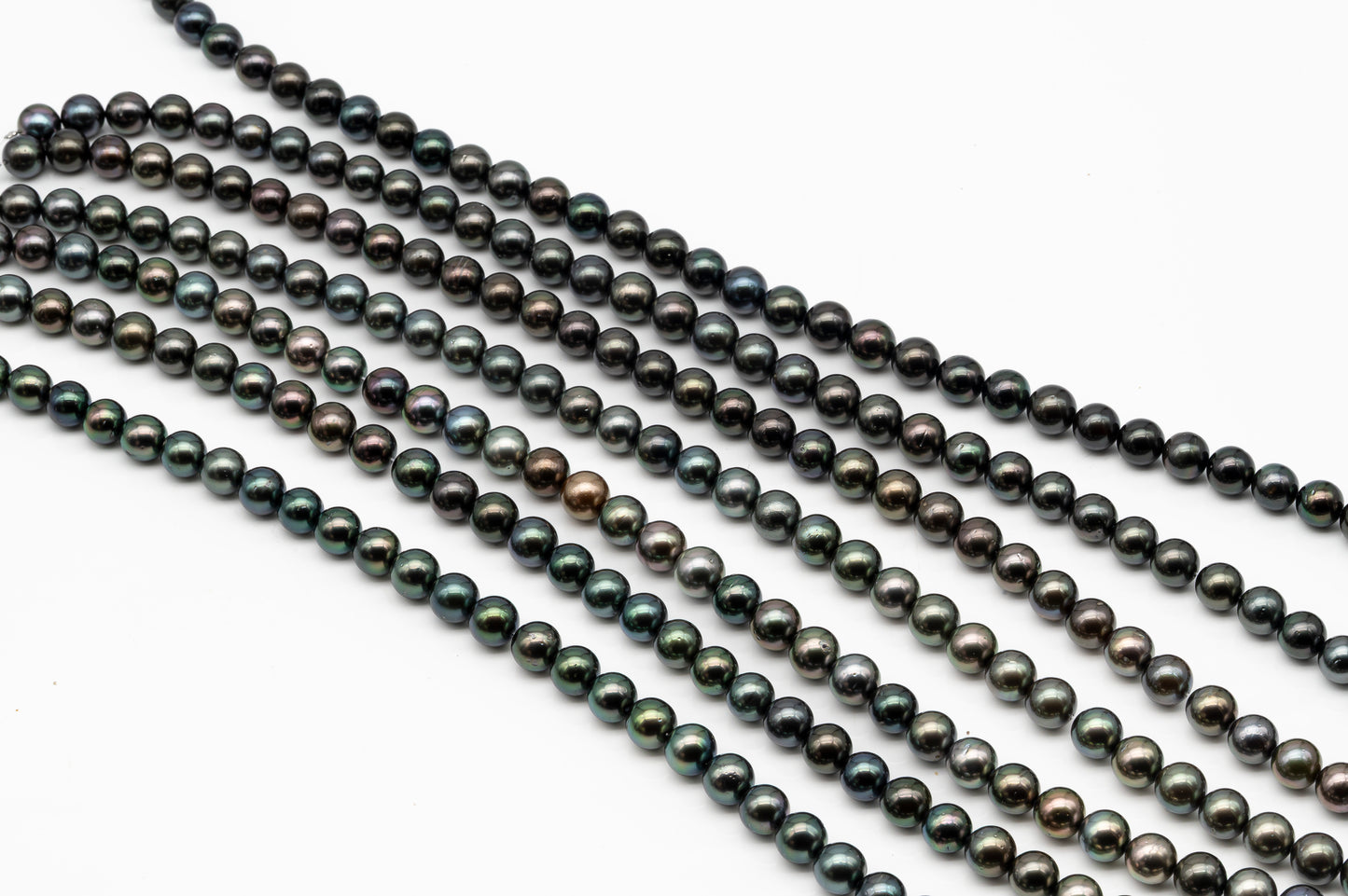 10-11mm Tahitian Pearl in Full Strand, Natural Colors with High Luster, Temporarily Strung Black Pearls for Jewelry Making, SKU # 2878TH