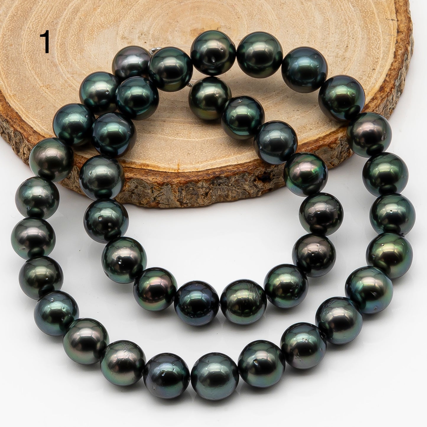 10-11mm Tahitian Pearl in Full Strand, Natural Colors with High Luster, Temporarily Strung Black Pearls for Jewelry Making, SKU # 2878TH