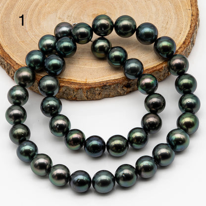 10-11mm Tahitian Pearl in Full Strand, Natural Colors with High Luster, Temporarily Strung Black Pearls for Jewelry Making, SKU # 2878TH