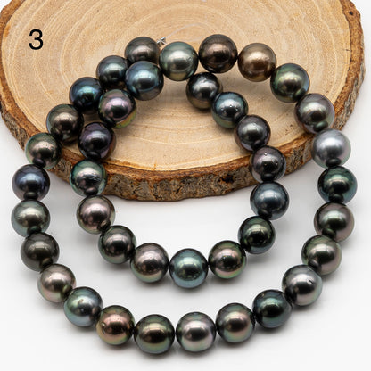 10-11mm Tahitian Pearl in Full Strand, Natural Colors with High Luster, Temporarily Strung Black Pearls for Jewelry Making, SKU # 2878TH