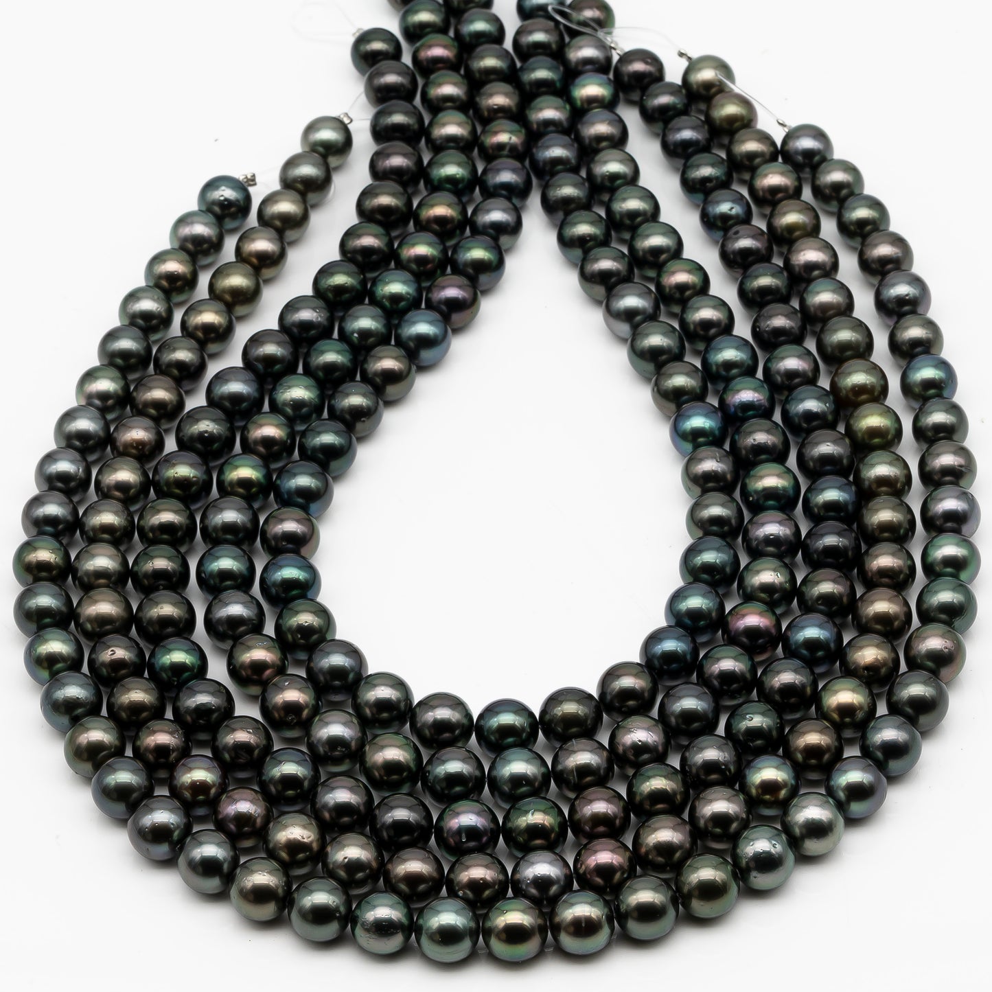 9-10mm Tahitian Pearl in Full Strand, Natural Colors with High Luster, Temporarily Strung Black Pearls for Jewelry Making, SKU # 2879TH