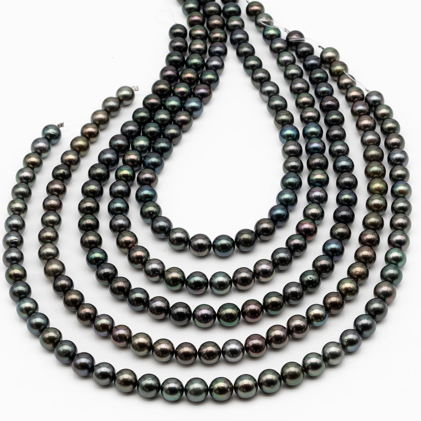 9-10mm Tahitian Pearl in Full Strand, Natural Colors with High Luster, Temporarily Strung Black Pearls for Jewelry Making, SKU # 2879TH