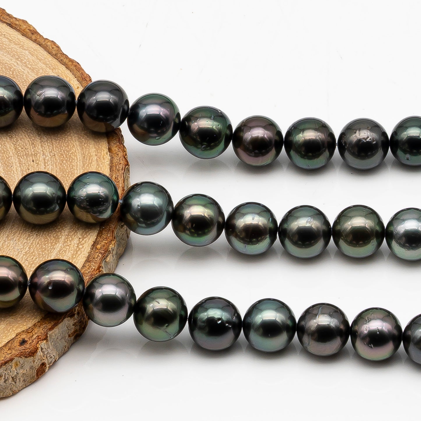 9-10mm Tahitian Pearl in Full Strand, Natural Colors with High Luster, Temporarily Strung Black Pearls for Jewelry Making, SKU # 2879TH