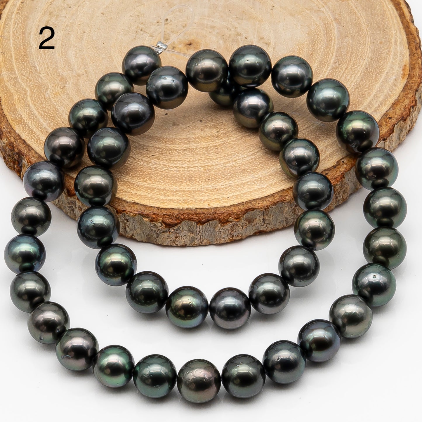 9-10mm Tahitian Pearl in Full Strand, Natural Colors with High Luster, Temporarily Strung Black Pearls for Jewelry Making, SKU # 2879TH