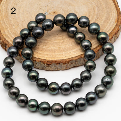 9-10mm Tahitian Pearl in Full Strand, Natural Colors with High Luster, Temporarily Strung Black Pearls for Jewelry Making, SKU # 2879TH