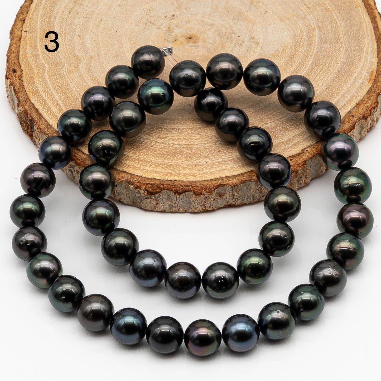 9-10mm Tahitian Pearl in Full Strand, Natural Colors with High Luster, Temporarily Strung Black Pearls for Jewelry Making, SKU # 2879TH