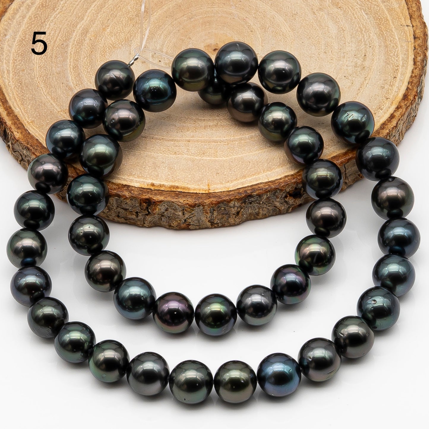 9-10mm Tahitian Pearl in Full Strand, Natural Colors with High Luster, Temporarily Strung Black Pearls for Jewelry Making, SKU # 2879TH