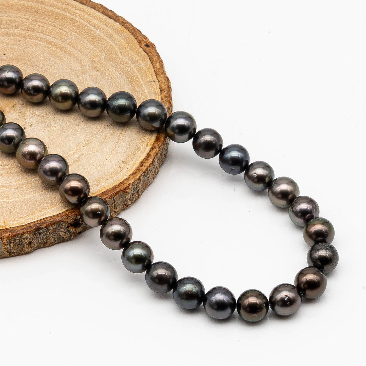 8-9mm Tahitian Pearl in Full Strand, Natural Colors with High Luster, Temporarily Strung Black Pearls for Jewelry Making, SKU # 2880TH