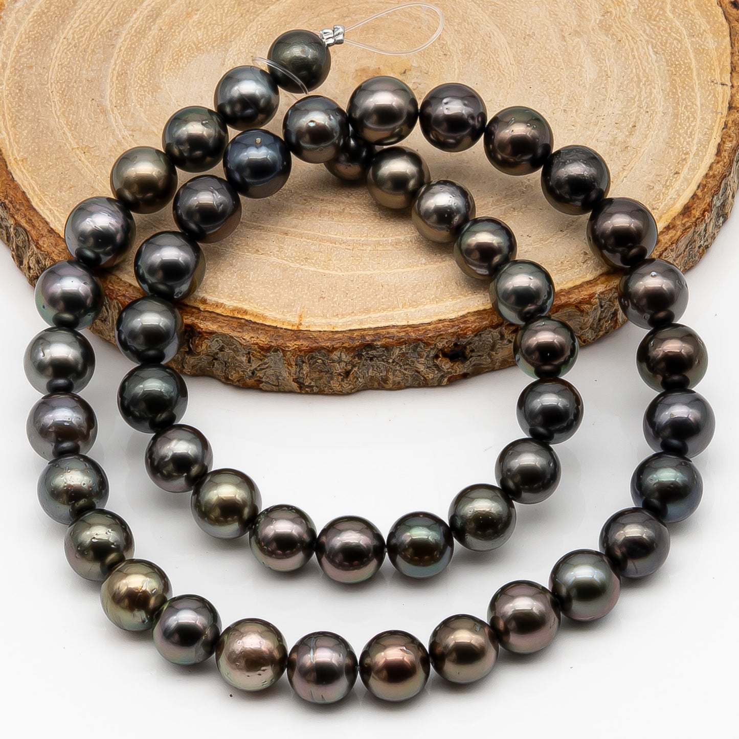 8-9mm Tahitian Pearl in Full Strand, Natural Colors with High Luster, Temporarily Strung Black Pearls for Jewelry Making, SKU # 2880TH