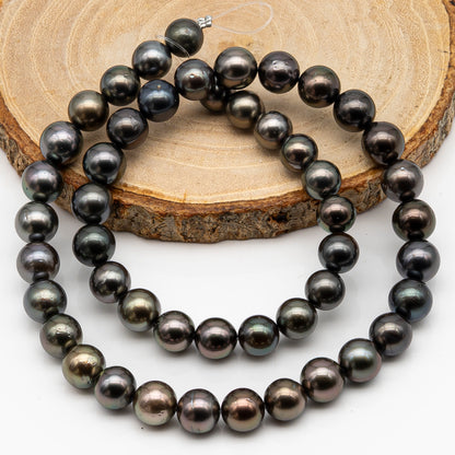8-9mm Tahitian Pearl in Full Strand, Natural Colors with High Luster, Temporarily Strung Black Pearls for Jewelry Making, SKU # 2880TH