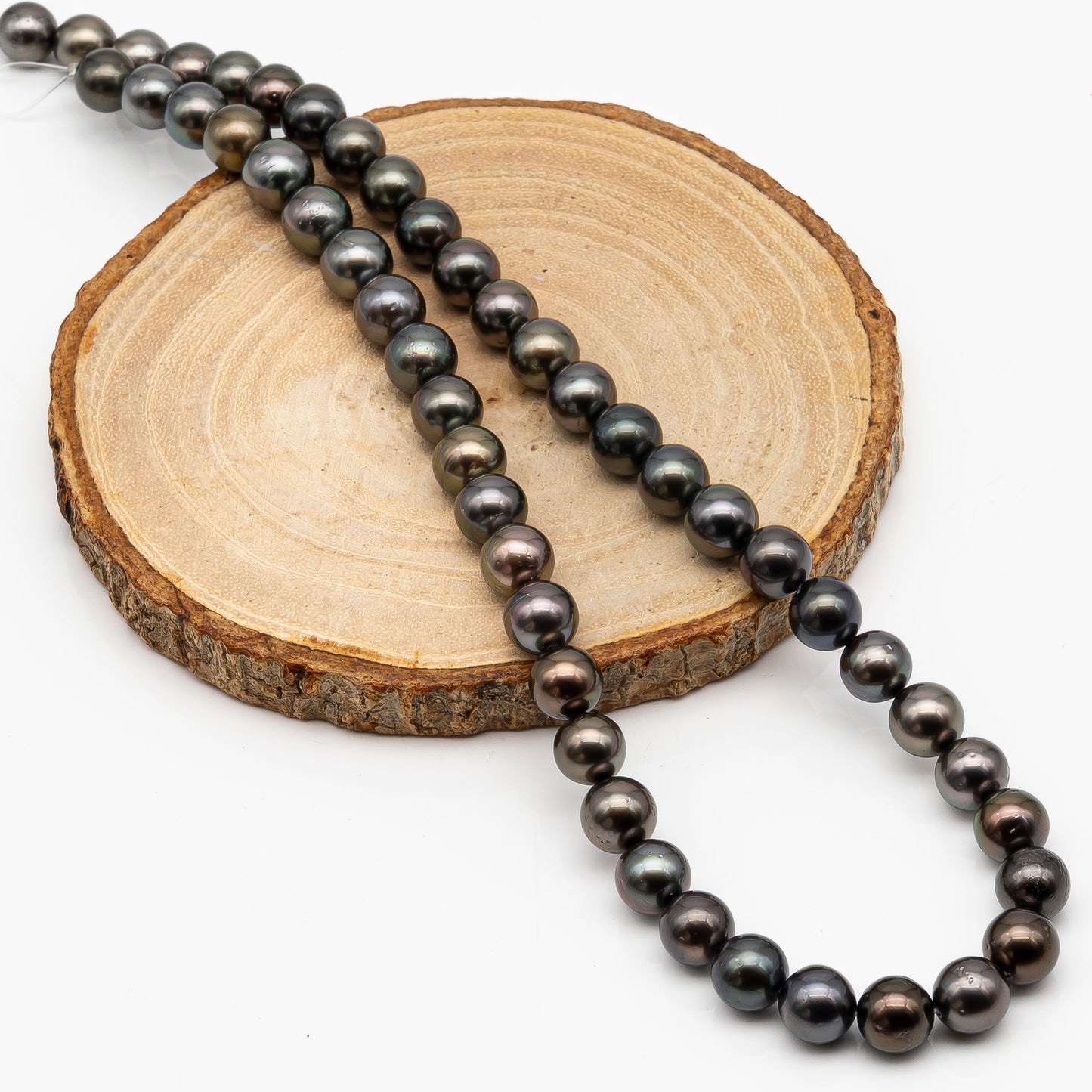 8-9mm Tahitian Pearl in Full Strand, Natural Colors with High Luster, Temporarily Strung Black Pearls for Jewelry Making, SKU # 2880TH