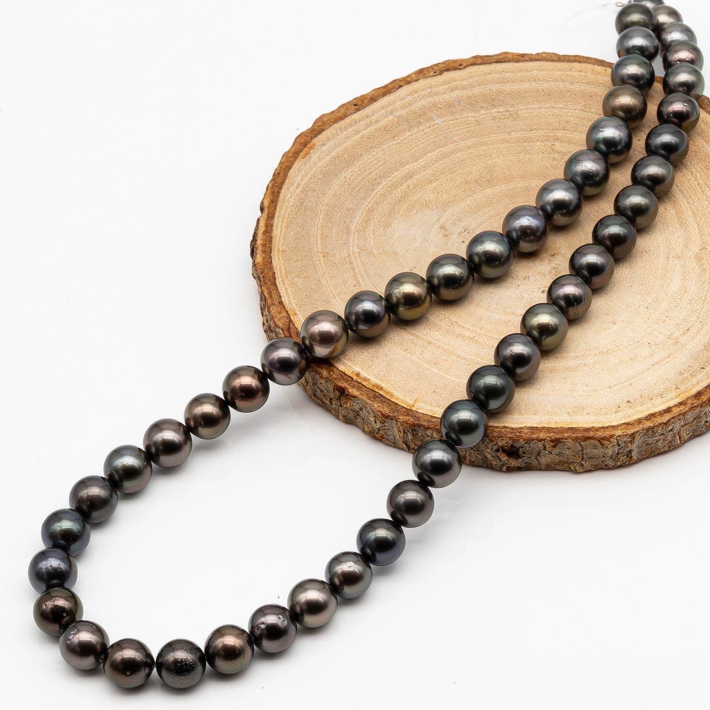 8-9mm Tahitian Pearl in Full Strand, Natural Colors with High Luster, Temporarily Strung Black Pearls for Jewelry Making, SKU # 2880TH