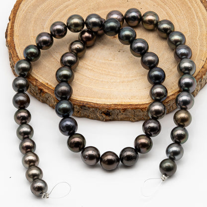 8-9mm Tahitian Pearl in Full Strand, Natural Colors with High Luster, Temporarily Strung Black Pearls for Jewelry Making, SKU # 2880TH