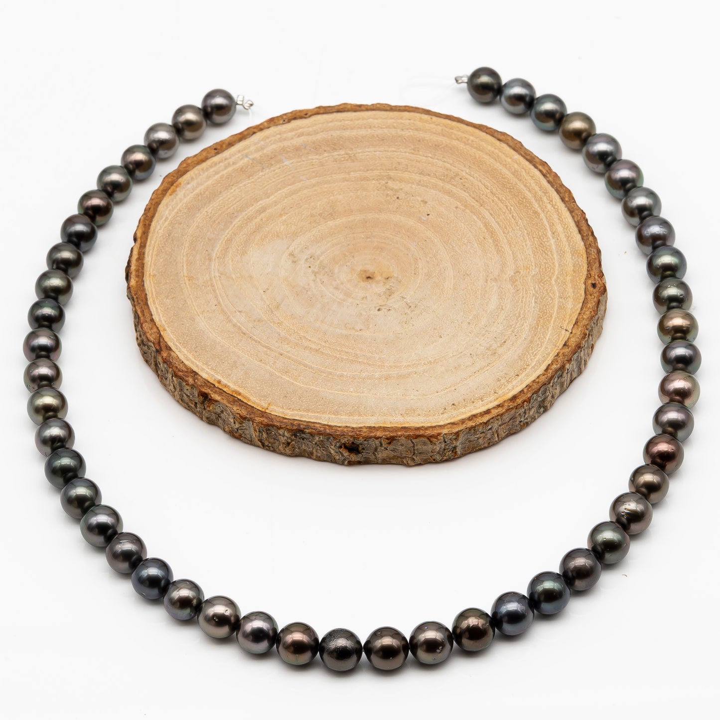 8-9mm Tahitian Pearl in Full Strand, Natural Colors with High Luster, Temporarily Strung Black Pearls for Jewelry Making, SKU # 2880TH