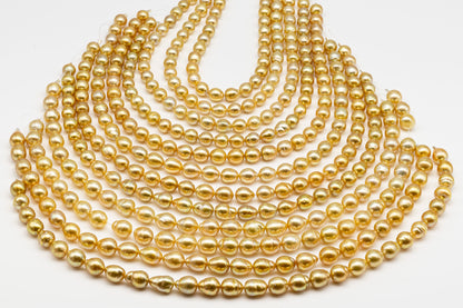 9, 10, 11mm Golden South Sea Pearl with High Luster and Blemishes, Natural Color Pearls, for Jewelry Making, Full Strand, SKU # 3323GS