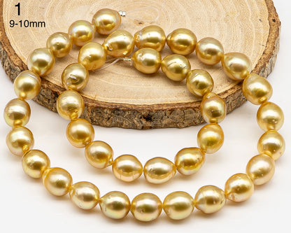 9, 10, 11mm Golden South Sea Pearl with High Luster and Blemishes, Natural Color Pearls, for Jewelry Making, Full Strand, SKU # 3323GS