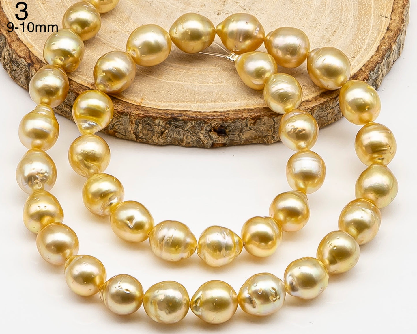 9, 10, 11mm Golden South Sea Pearl with High Luster and Blemishes, Natural Color Pearls, for Jewelry Making, Full Strand, SKU # 3323GS