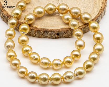 9, 10, 11mm Golden South Sea Pearl with High Luster and Blemishes, Natural Color Pearls, for Jewelry Making, Full Strand, SKU # 3323GS