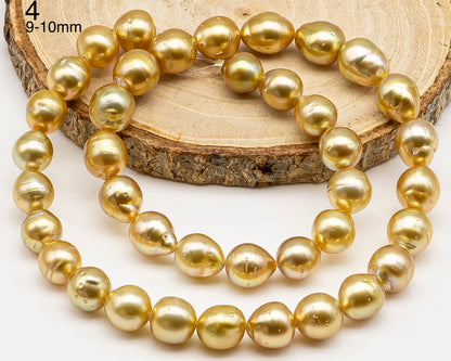 9, 10, 11mm Golden South Sea Pearl with High Luster and Blemishes, Natural Color Pearls, for Jewelry Making, Full Strand, SKU # 3323GS