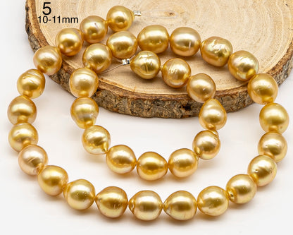 9, 10, 11mm Golden South Sea Pearl with High Luster and Blemishes, Natural Color Pearls, for Jewelry Making, Full Strand, SKU # 3323GS