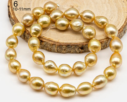 9, 10, 11mm Golden South Sea Pearl with High Luster and Blemishes, Natural Color Pearls, for Jewelry Making, Full Strand, SKU # 3323GS