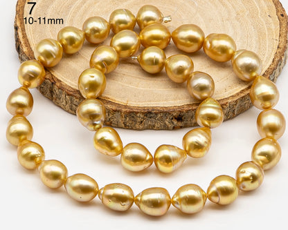 9, 10, 11mm Golden South Sea Pearl with High Luster and Blemishes, Natural Color Pearls, for Jewelry Making, Full Strand, SKU # 3323GS