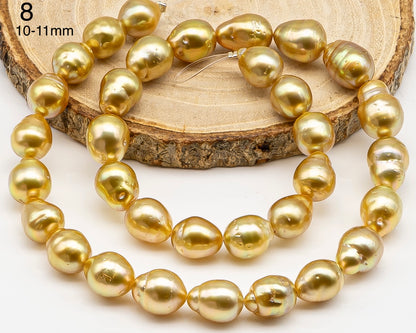 9, 10, 11mm Golden South Sea Pearl with High Luster and Blemishes, Natural Color Pearls, for Jewelry Making, Full Strand, SKU # 3323GS