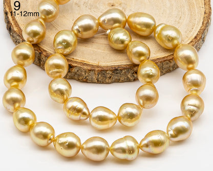 9, 10, 11mm Golden South Sea Pearl with High Luster and Blemishes, Natural Color Pearls, for Jewelry Making, Full Strand, SKU # 3323GS