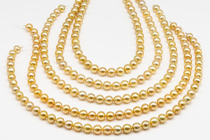 9-10mm Golden South Sea Pearl with High Luster and Blemishes, Natural Color Pearls, for Jewelry Making, Full Strand, SKU # 3324GS