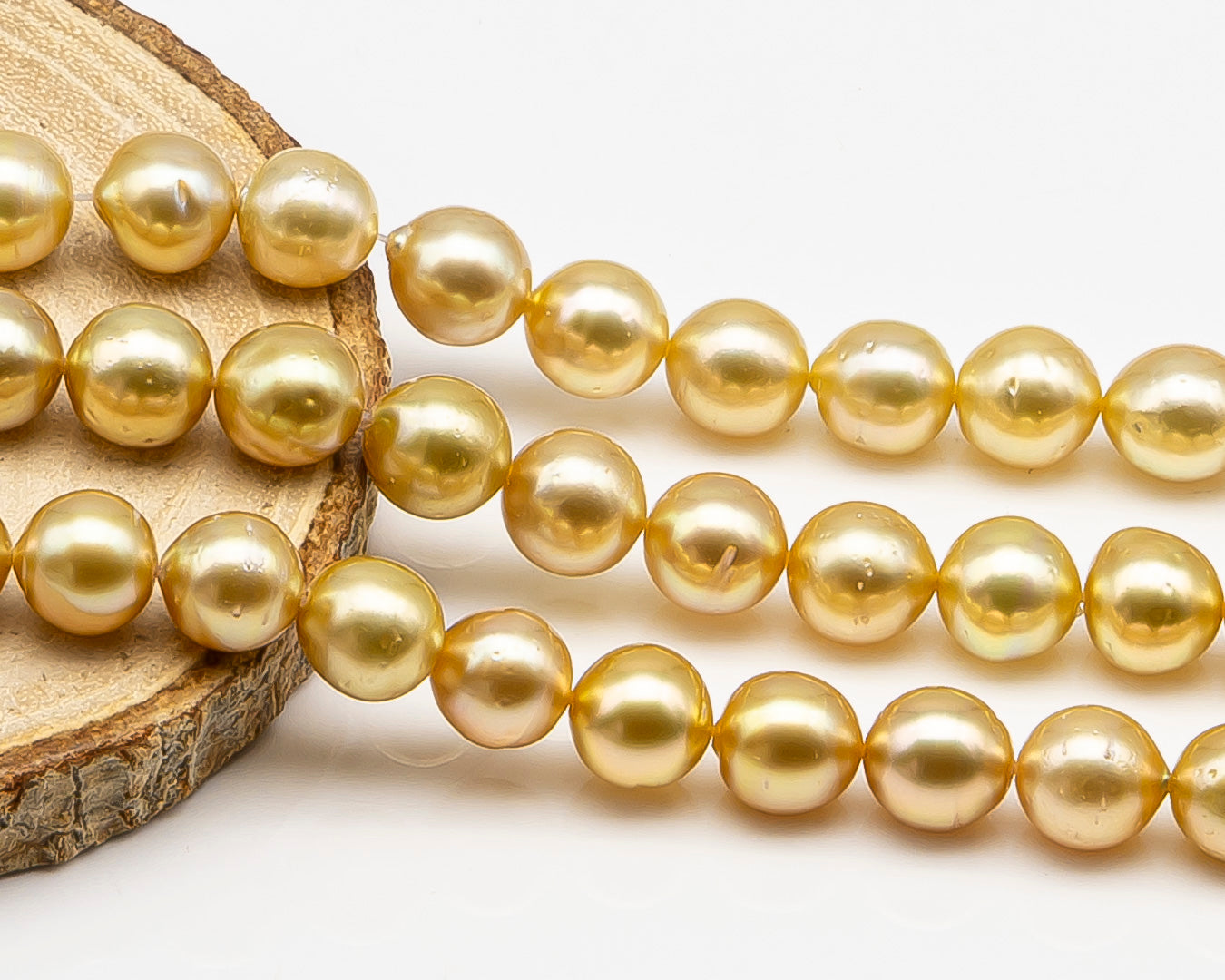 9-10mm Golden South Sea Pearl with High Luster and Blemishes, Natural Color Pearls, for Jewelry Making, Full Strand, SKU # 3324GS