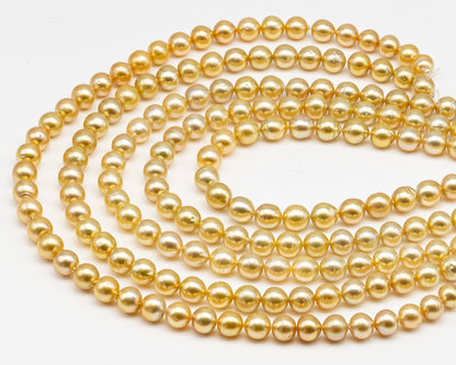 9-10mm Golden South Sea Pearl with High Luster and Blemishes, Natural Color Pearls, for Jewelry Making, Full Strand, SKU # 3324GS