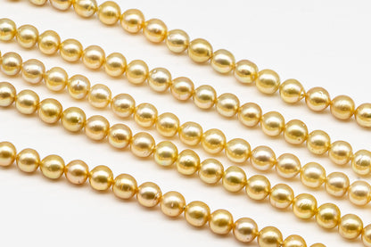 9-10mm Golden South Sea Pearl with High Luster and Blemishes, Natural Color Pearls, for Jewelry Making, Full Strand, SKU # 3324GS