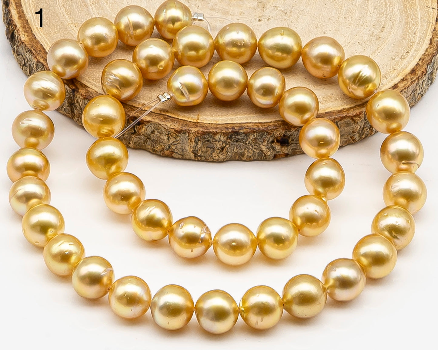 9-10mm Golden South Sea Pearl with High Luster and Blemishes, Natural Color Pearls, for Jewelry Making, Full Strand, SKU # 3324GS