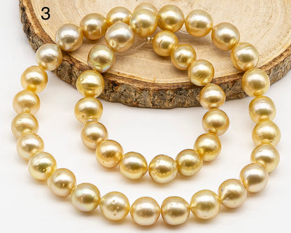 9-10mm Golden South Sea Pearl with High Luster and Blemishes, Natural Color Pearls, for Jewelry Making, Full Strand, SKU # 3324GS