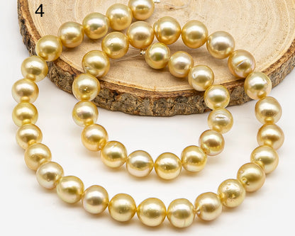 9-10mm Golden South Sea Pearl with High Luster and Blemishes, Natural Color Pearls, for Jewelry Making, Full Strand, SKU # 3324GS