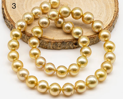 10-11mm Golden South Sea Pearl with High Luster and Blemishes, Natural Color Pearls, for Jewelry Making, Full Strand, SKU # 3325GS