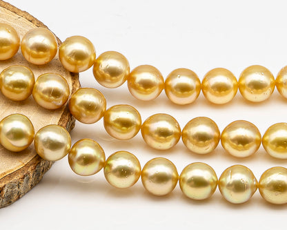 11-12mm Golden South Sea Pearl with High Luster and Blemishes, Natural Color Pearls, for Jewelry Making, Full Strand, SKU # 3326GS