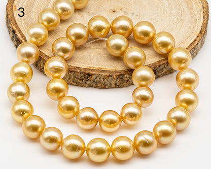 11-12mm Golden South Sea Pearl with High Luster and Blemishes, Natural Color Pearls, for Jewelry Making, Full Strand, SKU # 3326GS