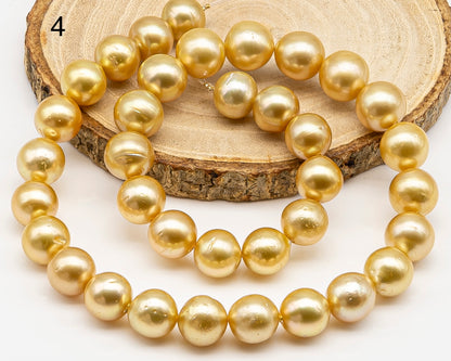 11-12mm Golden South Sea Pearl with High Luster and Blemishes, Natural Color Pearls, for Jewelry Making, Full Strand, SKU # 3326GS