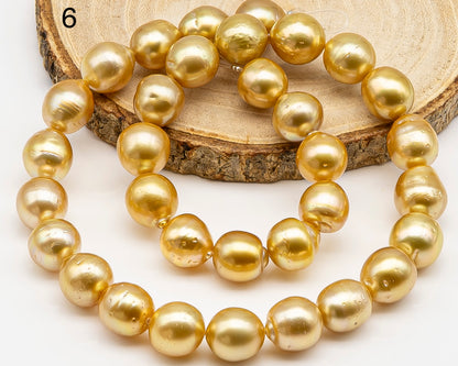 11-12mm Golden South Sea Pearl with High Luster and Blemishes, Natural Color Pearls, for Jewelry Making, Full Strand, SKU # 3326GS