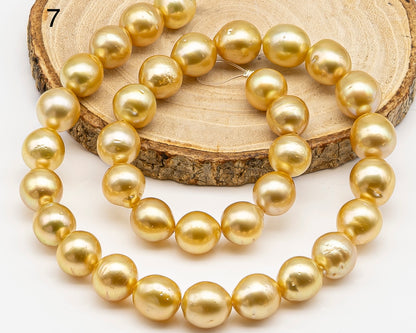 11-12mm Golden South Sea Pearl with High Luster and Blemishes, Natural Color Pearls, for Jewelry Making, Full Strand, SKU # 3326GS