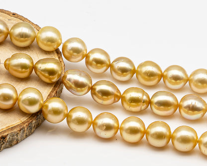 12-13mm Golden South Sea Pearl with High Luster and Blemishes, Natural Color Pearls, for Jewelry Making, Full Strand, SKU # 3327GS