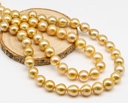13-15mm Golden South Sea Pearl with High Luster and Blemishes, Natural Color Pearls, for Jewelry Making, Full Strand, SKU # 3328GS