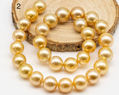 13-15mm Golden South Sea Pearl with High Luster and Blemishes, Natural Color Pearls, for Jewelry Making, Full Strand, SKU # 3328GS