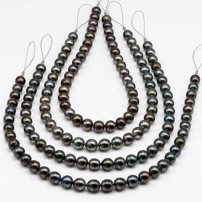 11-12mm Tahitian Pearl in Full Strand with Minor Blemishe, Natural Colors , Temporarily Strung Black Pearls for Jewelry Making, SKU # 3329TH