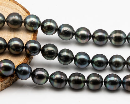 11-12mm Tahitian Pearl in Full Strand with Minor Blemishe, Natural Colors , Temporarily Strung Black Pearls for Jewelry Making, SKU # 3329TH