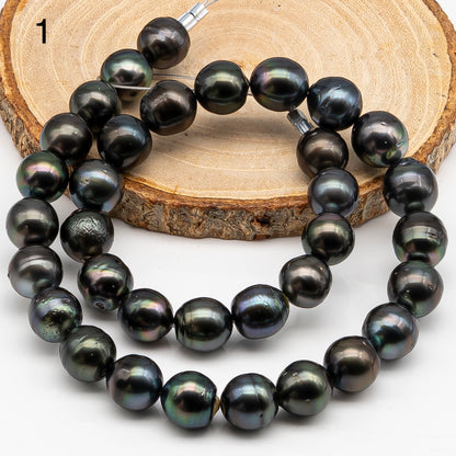 11-12mm Tahitian Pearl in Full Strand with Minor Blemishe, Natural Colors , Temporarily Strung Black Pearls for Jewelry Making, SKU # 3329TH