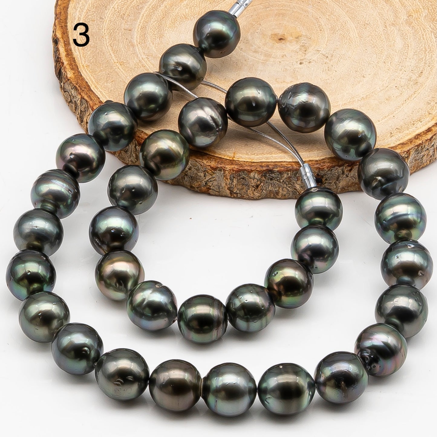 11-12mm Tahitian Pearl in Full Strand with Minor Blemishe, Natural Colors , Temporarily Strung Black Pearls for Jewelry Making, SKU # 3329TH
