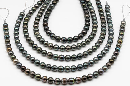 10-11mm Tahitian Pearl in Full Strand with Minor Blemishe, Natural Colors , Temporarily Strung Black Pearls for Jewelry Making, SKU # 3330TH