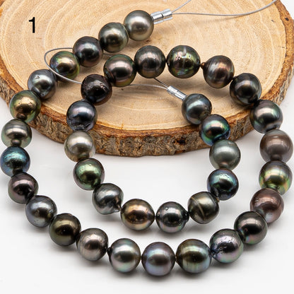 10-11mm Tahitian Pearl in Full Strand with Minor Blemishe, Natural Colors , Temporarily Strung Black Pearls for Jewelry Making, SKU # 3330TH